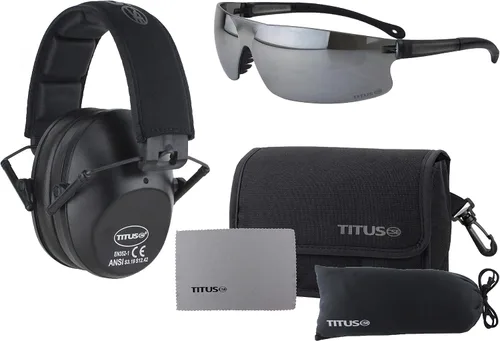 Miniatura 20 de TITUS Paquete combinado de orejeras y gafas de seguridad de línea delgada Marco negro G26/lente amarilla