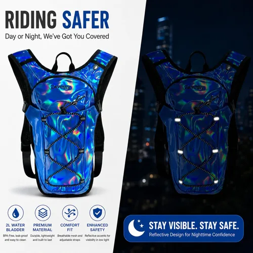 Miniatura 5 de Mochila de hidratación reflectante, paquete de hidratación, mochila de agua con vejiga de hidratación de 2 litros, esencial para festivales, paquete