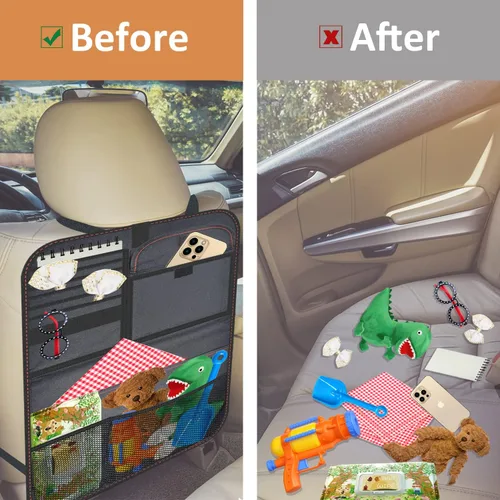 Miniatura 4 de Organizador de asiento trasero de automóvil de tela Oxford con bandeja plegable para usar como mesa infantil y bolsa de viaje para guardar artículos