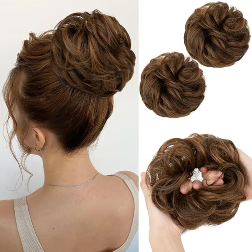 Miniatura 47 de SARLA 2 piezas de cabello desordenado color burdeos, onduladas, rizadas, sintéticas, coleteros falsos, extensiones de cola de caballo para mujeres