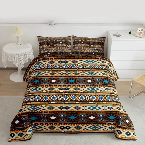 Miniatura 9 de Erosebridal Juego de edredón exótico tamaño individual, ropa de cama tribal, estadounidense, suroeste, étnico, bohemio, abstracto, geométrico, juego
