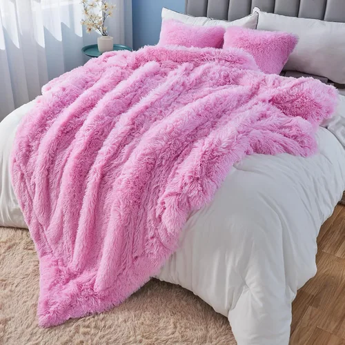 Miniatura 3 de GONAAP Manta de Tiro de Piel Sintética Mullida Tamaño Twin Rosa Claro Súper Suave Acogedora Felpa Mullida Lanuda para Sofá, Sillón o Cama