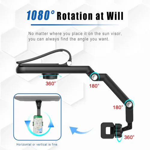 Miniatura 4 de Soporte de Teléfono para Parasol de Automóvil, Soporte Giratorio de Teléfono Celular con Visión Trasera de 360°, 1080 Multifunción Giratorio