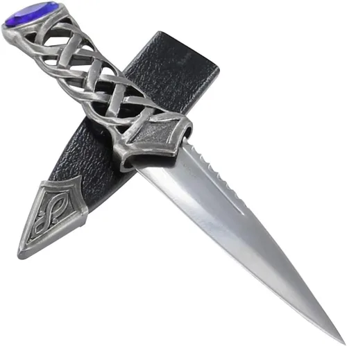 Armory Replicas Cuchillo de daga de acero trenzado celta escocés tradicional medieval de piedra Sgain Dubh Gema azul - Punta de aguja