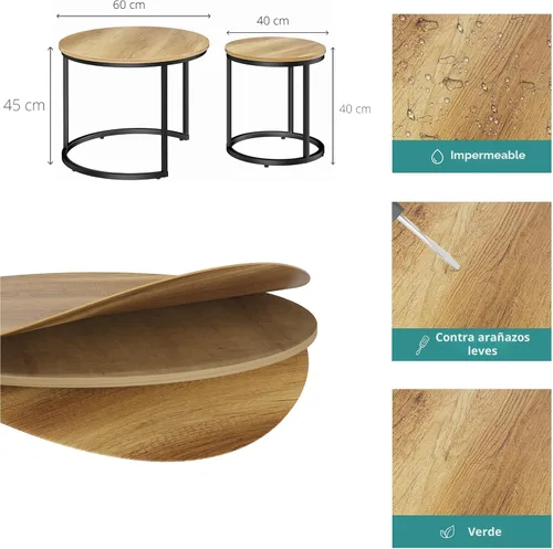 Miniatura 2 de Smuxee - Juego de 2 mesas de café anidadas, mesa redonda de café de 23.6" de madera marrón con pies antideslizantes ajustables, mesa auxiliar