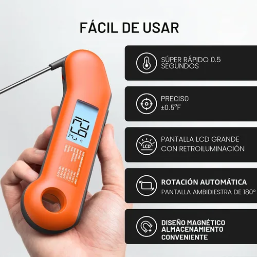 Miniatura 5 de Termómetro profesional para carne digital, lectura instantánea ultrarrápida de 0.5 seg, precisión certificada por NIST ±0.5°F, impermeable IP67