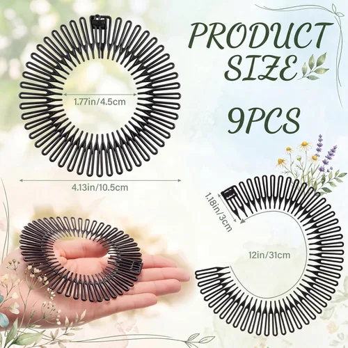 Miniatura 2 de Shappy 9 piezas de peine elástico circular completo de plástico flexible peine de círculo elástico diadema para el cabello para mujeres y niñas