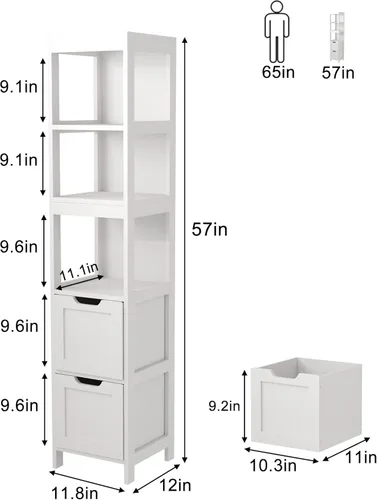 Miniatura 3 de HOMEFORT Armario de almacenamiento para baño, armario alto y estrecho con cubículo, gabinete de esquina delgada, torre de lino de madera, con puerta