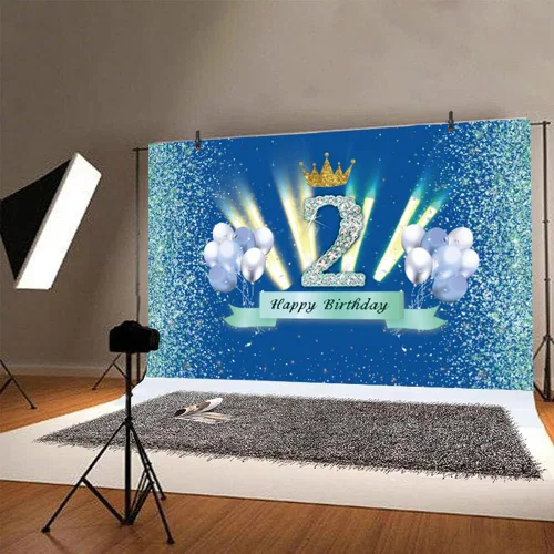 Miniatura 4 de Fondo azul para cabina de fotos de 2º cumpleaños para niños, decoración de fiesta de segundo cumpleaños, telón de fondo de fotografía para niños