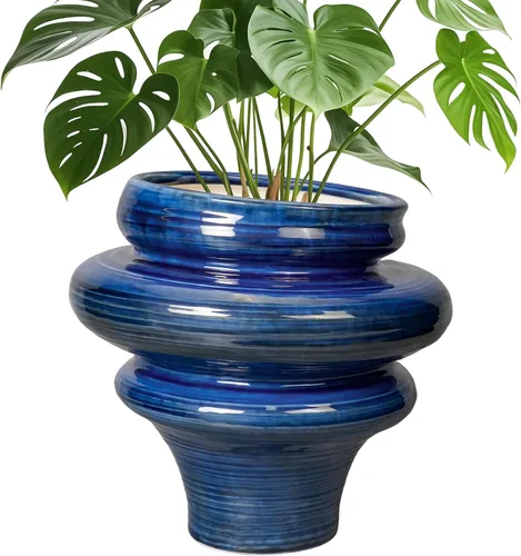 Miniatura 10 de Macetas de cerámica para plantas de 10.6 pulgadas, macetas de bonsái para plantas de interior con orificio de drenaje, maceta decorativa al aire