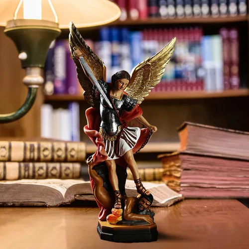 Miniatura 2 de MOOCOCO Estatua de San Miguel, estatua de San Miguel Arcángel, San Arcángel Miguel derrotó al demonio, estatua religiosa de San Ángel, 8.7 pulgadas