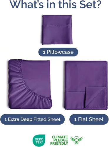 Miniatura 2 de Sábanas de bolsillo extra profundo para cama individual - Juego de 3 sábanas transpirables y refrescantes - Juego de sábanas de lujo de hotel - 36