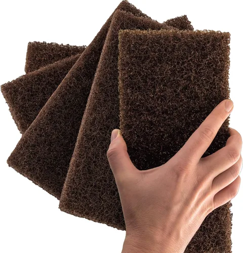 Miniatura 8 de Estropajo marrón XL resistente, paquete de 2 unidades. 10 x 4.5 pulgadas grandes esponjas de nailon multiusos. Limpia baños, cocinas, mostradores