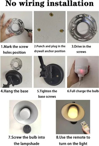 Miniatura 3 de Lámpara de pared con pilas, sin necesidad de cableado, iluminación de pared, con brazo oscilante, con control remoto regulable, para interiores