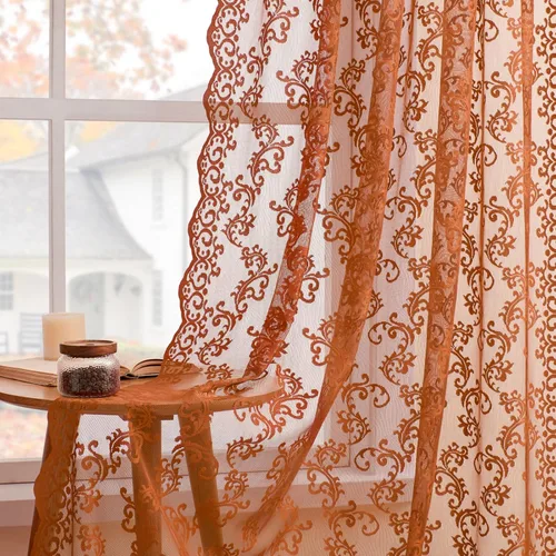 Miniatura 22 de Cortinas de encaje transparentes FOLKSIDE de 72 pulgadas de largo, juego de 2 cortinas florales victorianas de paisley para sala de estar, recámara