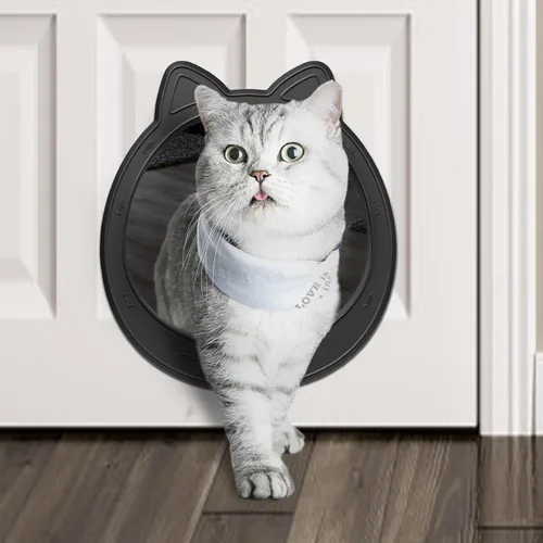 Miniatura 9 de Puerta interior grande para gatos, puerta de gato sin solapa para puerta interior, puerta de mascotas para gatos, fácil instalación, sin Gris