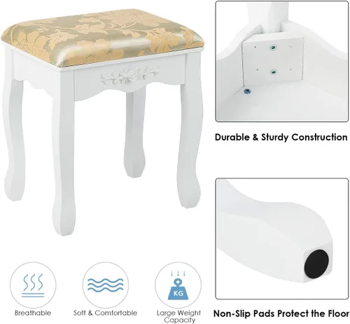 Miniatura 6 de CHARMAID Set de tocador con espejo ovalado giratorio, mesa de maquillaje para dormitorio con 5 cajones para mujeres y niñas, tocador con taburete