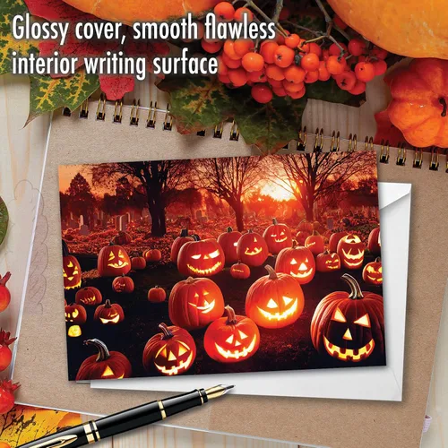 Miniatura 3 de NobleWorks Tarjeta de felicitación de Halloween con sobre de 5 x 7 pulgadas (1 tarjeta) calabazas brillantes - C10194BHWG