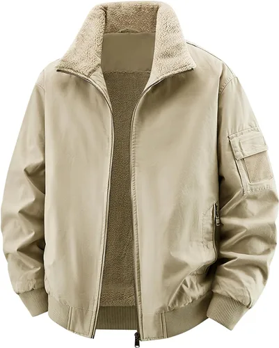 Miniatura 7 de Eisctnd Chaqueta bomber de invierno con forro de sherpa para hombre, abrigo de forro polar cálido resistente para hombres con bolsillos
