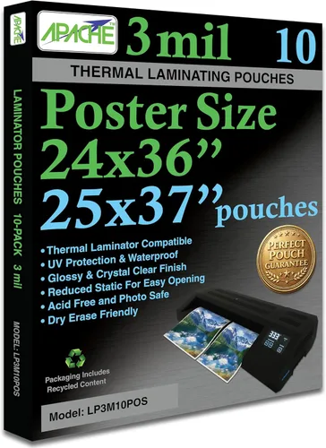 Miniatura 11 de Apache Map Banner Size Laminating Pouches, 3 Mil, 5 Pack, 18 x 120 Inch Pouch Size Laminating Sheets, Thermal Laminator Compatible, Super Clear