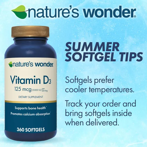Miniatura 10 de Nature's Wonder Vitamina D3 5000iu (125mcg) de alta potencia, suplemento dietético para apoyar la salud ósea y el sistema inmunológico, sin gluten