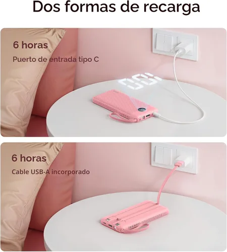 Miniatura 7 de VRURC Cargador de teléfono portátil, cargador portátil de viaje con 4 cables, 5 salidas 2 entradas banco de energía USB C delgado, cables integrados