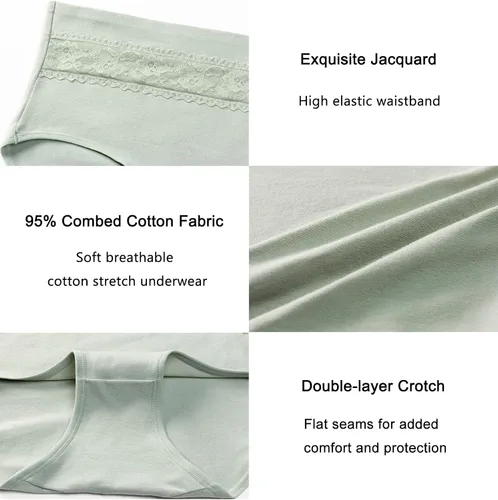 Miniatura 5 de Havvis - Calzones de cintura alta y de algodón para mujer ropa interior que disimula la barriga jacquard con rosas paquete múltiple