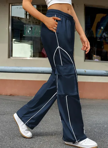 Miniatura 3 de Allytok Pantalones de paracaídas para mujer, pantalones cargo holgados Y2K con bolsillos, pantalones modernos de pierna ancha