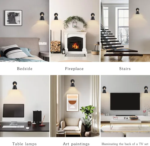 Miniatura 5 de Aplique de Pared con Pantalla de Metal, Interruptor de Encendido/Apagado, Lámpara Decorativa de Interior de Montaje en Pared con Brazo Articulado