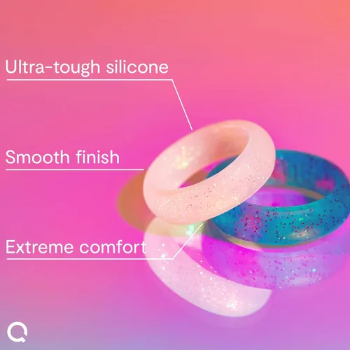 Miniatura 3 de QALO Anillo de silicona de goma para mujer, anillo de boda clásico de goma brillante, transpirable, anillo de silicona de compromiso duradero