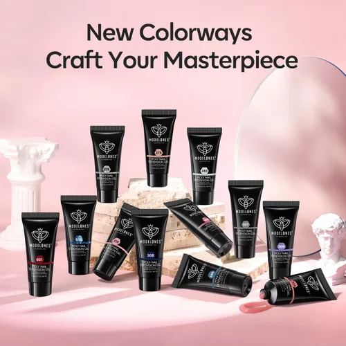 Miniatura 7 de modelones Kit de gel de extensión de polivinílico de 12 colores, juego de uñas de poliéster para todas las estaciones, colores nude, rosa, azul