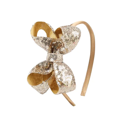 Miniatura 14 de Diademas con lazo para el pelo con lentejuelas brillantes, lazos de cinta para niñas, niños y mujeres (negro)