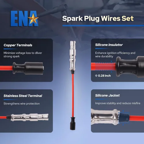 Miniatura 6 de ENA Juego de 8 bobinas de encendido con 16 bujías de iridio y juego de cables rojos compatibles con Mercedes-Benz C43 CL500 CLK430 CLK500 E430 E500