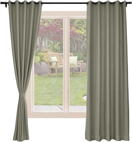 Miniatura 10 de Frelement Cortinas opacas de lino natural, paneles de cortinas con ojales para sala de estar, cortinas con aislamiento térmico, 52 pulgadas de ancho