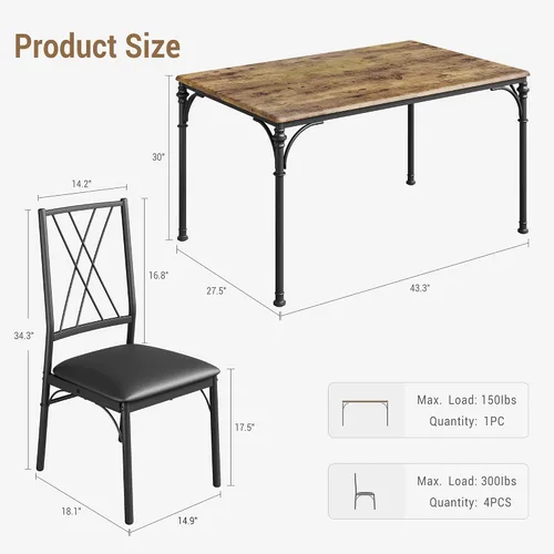 Miniatura 7 de Juego de mesa de comedor para 4 mesas de comedor y sillas modernas, juego de 4 sillas para 4 con banco de madera para comedor, comedor, juego