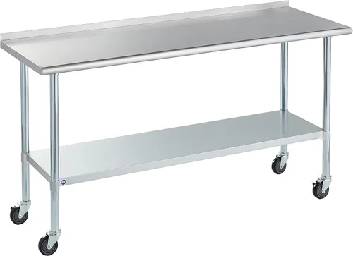 Miniatura 67 de Mesa de acero inoxidable para preparación y trabajo con protector contra salpicaduras, 24x72 pulgadas