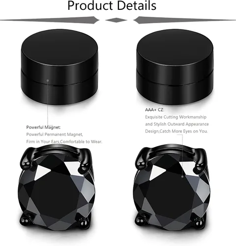 Miniatura 2 de JOERICA 2-4 pares de colgantes magnéticos de acero inoxidable para hombres y mujeres sin perforador de clip en pendientes CZ de 0.236-0.315in