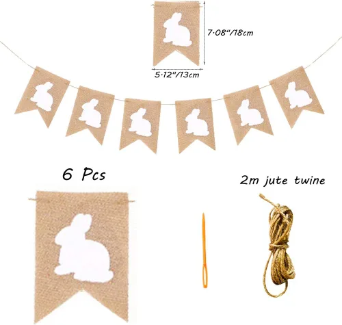 Miniatura 4 de Pancartas de arpillera de Pascua, guirnalda de arpillera rústica de conejo para decoraciones del día de Pascua, feliz día de Pascua, hogar, oficina