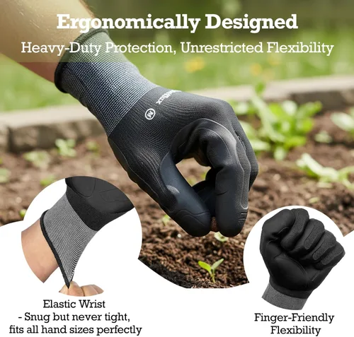 Miniatura 4 de Guantes de jardinería a prueba de espinas para mujeres y hombres (paquete de 2), agarre antideslizante 3X, palma TPE reforzada y nailon