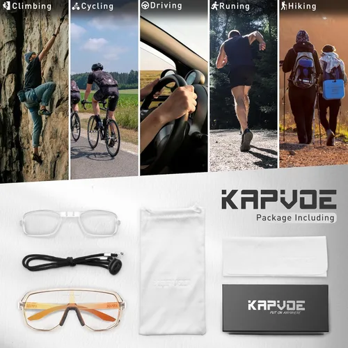 Miniatura 6 de KAPVOE Gafas de ciclismo fotocromáticas para hombres y mujeres, gafas de sol de bicicleta de montaña, gafas deportivas con protección UV Rojo/Blanco