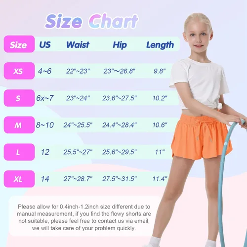 Miniatura 6 de QooNoo Girls Butterfly Shorts with Pocket Flowy Athletic Shorts High Waist Preppy Running Shorts for Kids Teen