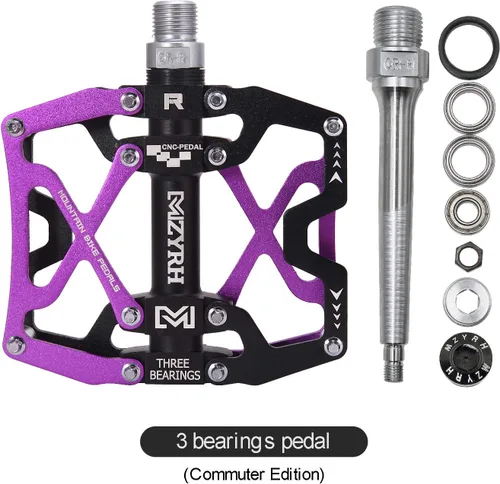 Miniatura 5 de Mzyrh - Pedales de bicicleta de montaña, ultra fuertes, coloridos, mecanizados CNC, de 9/16 pulgadas, ciclismo sellado con 3 rodamientos púrpura
