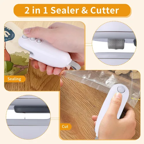 Miniatura 3 de Mini sellador de bolsas, sellador térmico 2 en 1 con cortador, máquina reselladora portátil para chip, bolsas de plástico, aperitivos