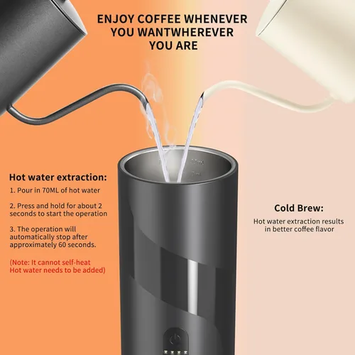 Miniatura 6 de Cafetera portátil recargable de viaje con USB-C, 20 bar, cafetera eléctrica para acampar y viajar, cafetera de coche 3 en 1, compatible con café