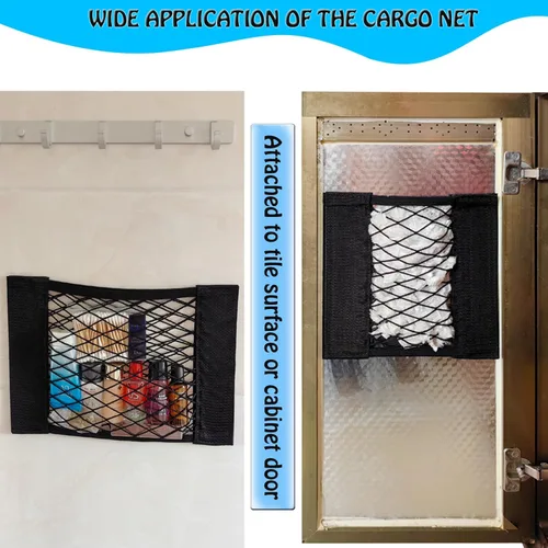 Miniatura 6 de Red de carga de malla para automóvil, organizador de calcomanías de pared con cinta adhesiva para almacenamiento de maletero, soporte de malla