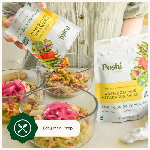 Miniatura 4 de POSHI Ensalada natural de alcachofas y espárragos, ceto, vegana, sin OMG, baja en carbohidratos + calorías, sin gluten, lista para comer, verduras