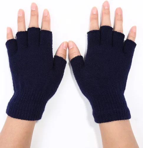 Miniatura 4 de SATINIOR 2 pares de guantes unisex de medio dedo para invierno, elásticos, sin dedos, talla común