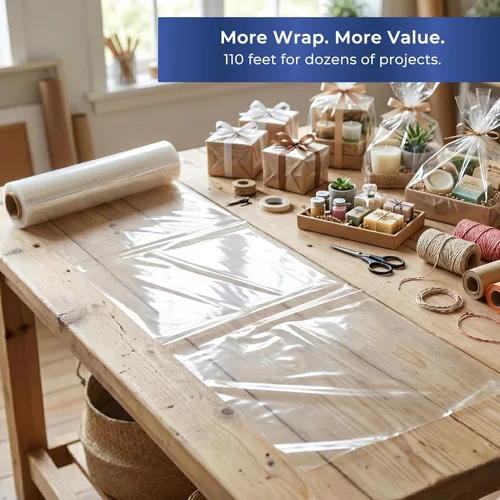 Miniatura 5 de FIESTA WRAPS Rollo de celofán transparente (16 pulgadas x 110 pies) – Rollo de celofán – Papel de regalo transparente para envolver cestas de regalo