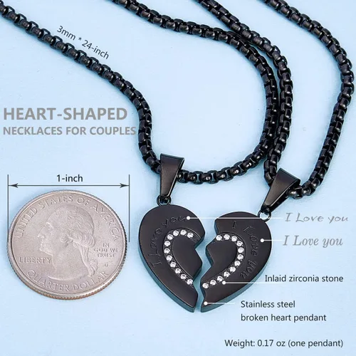 Miniatura 6 de Wolentty Pareja para él y ella collares de corazón roto colgantes con incrustaciones de piedra de circonio regalo de joyería para el día de San