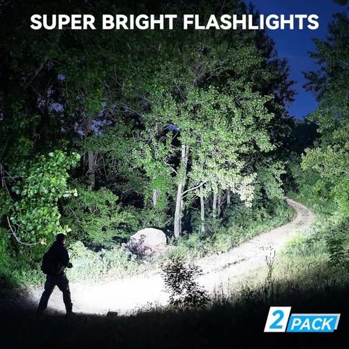 Miniatura 2 de Linterna LED recargable de alto lúmenes – 99,000 lm luz de flash súper brillante con 5 modos, potente Lintera para el hogar, campamento